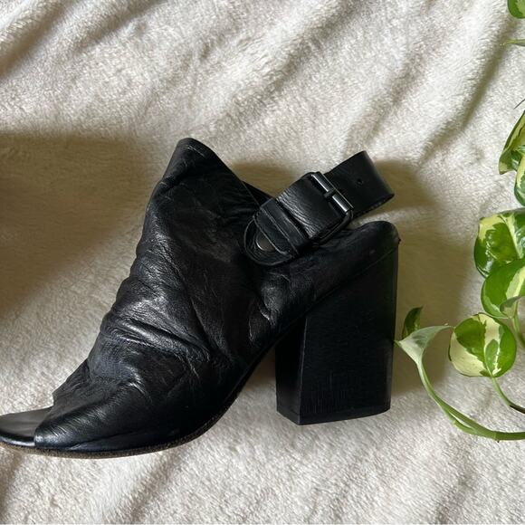 Marsell Bolla Black Leather Peep Toe Convertible Mule/Sling-Back Block Heel - Picture 2 of 14